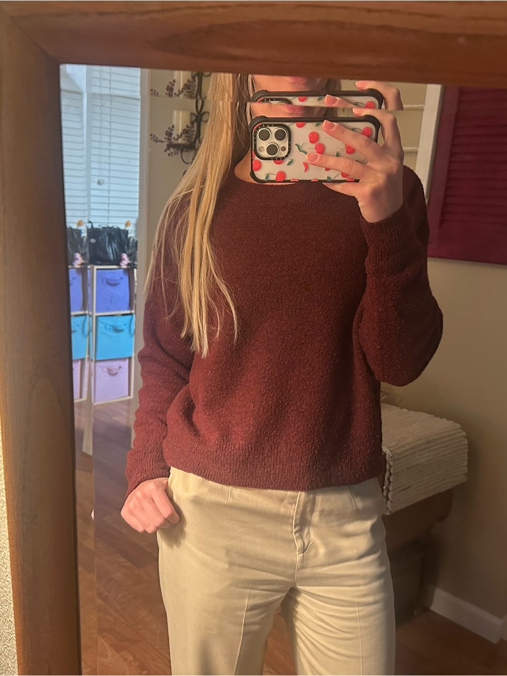 H&M Burgundy Women's Crewneck Sweater